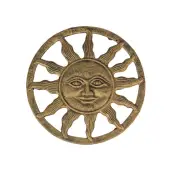 Cast Iron Celestial Sun Face Trivet – Distressed Metallic Gold Finish, 7.75"