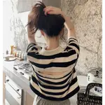 2021TOPS PLUS SIZE BACKLESS BLACK FASHION STRIPED COTTON SUM