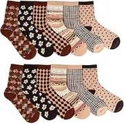 [NOIAFZY] 6 Pairs Men's Argyle Comfort Crew Socks - Arch Support, Breathable Fabric, Soft Toe Seam for Daily & Outdoor Wear, Brown, 4