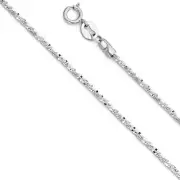 14K White Gold 1.1mm Glitter Chain - 16" - 22” for Men Women