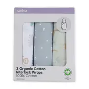 3 Pack Organic Cotton Interlock Wraps - Safari
