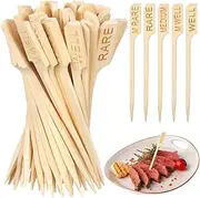 Thyle 200 Pcs 3.94 Inch Assorted Bamboo Steak Markers Wood Meat Marker Sticks Steak Temperature Sticks Meat Doneness Picks Bamboo Paddle Skewers for BBQ, Kitchen, Parties or Buffets Food