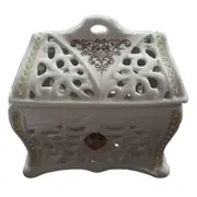 French Country CRYSTAL ROSE Trinket Box with Lid White China New