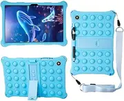 Jarttarn Soft Bubble Kids Case Compatible with Samsung Galaxy Tab A8 10.5 inch (SM-X200/X205) 2022 Silicone Stand Cover with Should Strap and Pen (Blue)