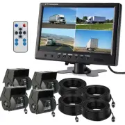 9" Quad Split Monitor+4x CCD 4PIN Reversing Backup Camera For Truck Bus Caravan