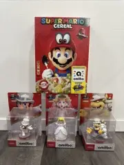 Super Mario Odyssey Amiibo Complete Set W/ Super Mario Cereal (empty) NEW