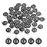 50 Pcs Alphabet Q Enamel Letter Charm Enamel Initial Charm Black