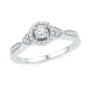 14k White Gold Round Diamond Solitaire Halo Bridal Engagement Ring 1/5 Cttw