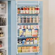 Fixwal 6-Tier Over the Door Pantry Organizer, Metal Hanging Spice Rack Storage Shelves with Adjustable Baskets for Kitchen, White
