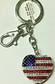 American Flag Heart Rhinestone Key Chain Handbag Charm PURSE FOB Accessory