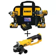DEWALT Hammer Drill + Impact Driver Combo Kit 20V MAX XR Brushless w/ 5" Grinder
