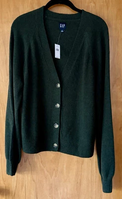 NWT Gap CashSoft Balloon Sleeve Cardigan Mistletoe Green Size Large