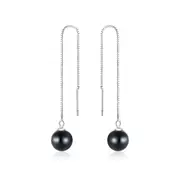 Sterling Silver Black Agate Stone Bead Threader Hypoallergenic Earrings