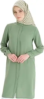 [Tuğba] Women's Modest Long Tunic with Mandarin Collar – Luxury, Hijab-Friendly, Elegant Islamic Clothing, Green, Green, 16-18