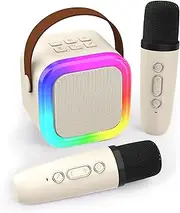 Koolcover Mini Karaoke Machine for Kids Adults, Portable Bluetooth Speaker with 2 Wireless Microphones,Toys Birthday Gifts for Girls Ages 4, 5, 6, 7, 8,9,10+ Family Home Party (Beige)
