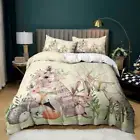 Hedgehog Fox Rabbit Quilt Duvet Cover Set Single Doona Cover Bedspread Kids King