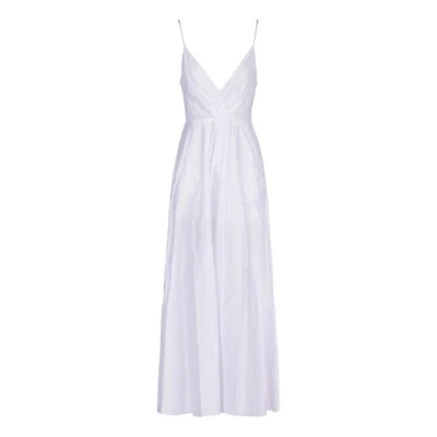 NWT E.ARMANI WHITE LONG V-NECK DRESS IN JACQUARD LYOCELL FABRIC 3K2A88 2NLIZ
