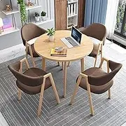 Small Conference Room Negotiation Table Sets,Office Reception Round Table and Lounge Chair Set, Reception Table and Chair Combination,Coffee Table and Chair Set (Color : Brown Cloth)