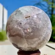 403G Natural Sakura Flower Agate QUARTZ Sphere Crystal Ball Healing