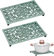 9.6 X 6.3 Inch Cast Iron Trivet, 2 Pack Metal Trivets with Rubber Feets,Iron Tri