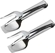 Gatuida 2pcs Stainless Steel Food Tongs Double Slotted Hot Salad Tongs Barbecue Serving Tray Scoops Cheese Plate Spoon Grill Toaster Kit Griddle Pasta Bread Fish Cup Tweezers Ladle Silver