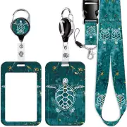 Green Sea Turtle ID Lanyard Badge Holder & Retractable Badge Reel Clip Cool K...