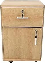 2 Drawer File Cabinet with Lock, Mobile Under Desk File Cabinets Rolling Filing Drawer, Printer Stand with Wheels for Home Office (Oak Color)