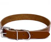Quality Leather Dog Collar, Classic Soft Padded Stylish Breathable Pet Collar for Small Medium Large Dogs, Cat, and Puppy (Brown) (L)