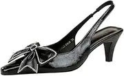 [YGJKLIS] Women's Pointed Toe bow High Heel back Ankle Strap 6CM Medium Heel Shoes Party Wedding Office Sandals, Black, 6