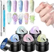 3D Molding Gel for Nails - Solid Builder 5 Colors 3D Nail Design Gel | Manicure Set Non-Stick with Carving Pen, Soak off UV/LED for Home Salon Use