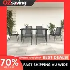 Garden Dining Set 7 Piece Black Steel Textilene Chairs Table Outdoor 0687