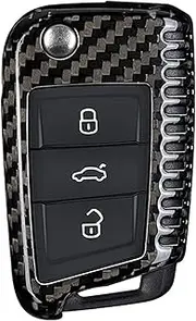 M.JVisun Genuine Carbon Fiber Key Fob Cover for Volkswagen Atlas e-Golf Golf Jetta Lamando Polo for Tiguan for Touran L Flip Car Remote Key Fob Case for Men Women - Black