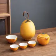 Embersceramic Ceramic Teapots with 3 Cups Orange Shape Travel Tea Set with Case