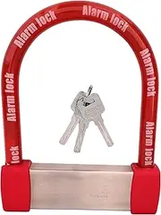 EnzZone Bike Lock Heavy Duty Anti Theft Alarm Bike U Lock, High Pitched Audible Alarm, Bicycle, Fits Fat Tire E-Bikes 20"x4" Wheels Scooters Motorcycles,16mm Stainless Steel Weather Proof 3 Keys (Red)