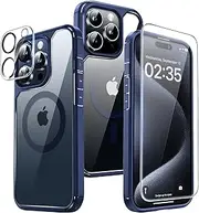 TAURI 5 in 1 for iPhone 15 Pro Max Case 6.7" with 2-Pack Screen Protector and Camera Lens Protector, Compatible with MagSafe, Military-Grade Protection, [Anti-Yellowing] Magnetic Phone Cover-Blue