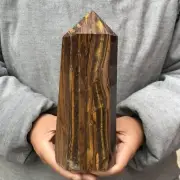 3.38LB TOP!Natural tiger's eye jasper quartz obelisk crystal wand point healing