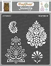 CrafTreat Damask Stencils for Painting on Canvas - 6x6 Inches - Reusable DIY Indian Motif Stencil for Rangoli, Home Decor, Wall Art, Furniture and Journal Scrapbook Supplies - Art & Craft Supplies