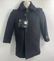 Franco Palino Boy's Button Up Hooded Black Long Wool Trench Coat Size 8