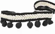uxcell 5 Yards Embroidered Pom Pom Ribbon, Fabric Trim Fringe Pom Pom Crafts Tassel Lace for Sewing DIY Clothes Pillow Decoration, Black