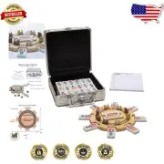 Mexican Train Double 12 Dominoes Set in Aluminum Case with Wooden Hub & Trains