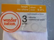 Wonder Nation Boys no show M Shoe size 9-2 1/2 White 3 pairs