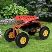 CostwayRolling Garden Cart With Tool Tray Work Seat For Gardening-Red