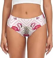 [SAAKE] Red Flamingo Pineapple Print Women's Briefs XS S M L XL XXL 3XL 4XL Plus Size Briefs Bikini Ladies Underpants, Black, Medium