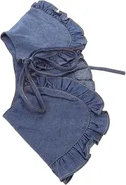 [Generic] Detachable Denim Ruffled Doll Shawl for Women and Stylish Mini Cape Collar with Tie Design for Blouses and Dresses Decoration