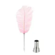 Vintage Feather Ballpoint Pen with Stand Holder, Pink