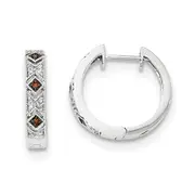 14K White Gold Red/White Real Diamond Hinged Hoop Earrings