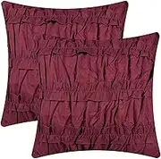Set of 2 Luxton Burgundy Red Ruched European Pillowcases 65x65cm Solid Plain Burgundy Continental Pillowcases (65x65cm, Burgundy Red)