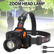 USB Headlamp Rechargeable LED Head Light 3 Modes Zoomable Waterproof Flashlight