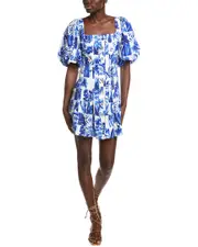 FARM Rio Garden Tiles Plaid Linen Mini Dress