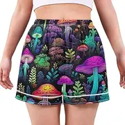 [RPLIFE] Colorful Mushrooms Girls Boxer Shorts, Soft Comfy Lounge Shorts for Women, Colorful Mushrooms, Large, Colorful Mushrooms, L